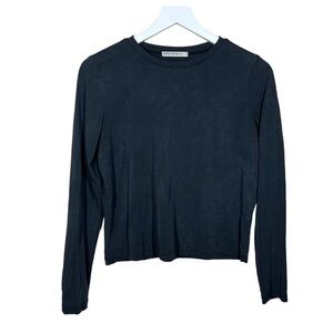 Marine Layer Womens Respun Long Sleeve Black Boxy Knit Shirt Size Small Modal